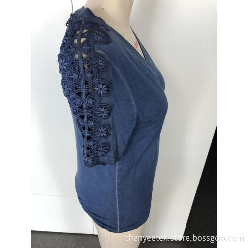 V-neck hollowed-out short sleeve